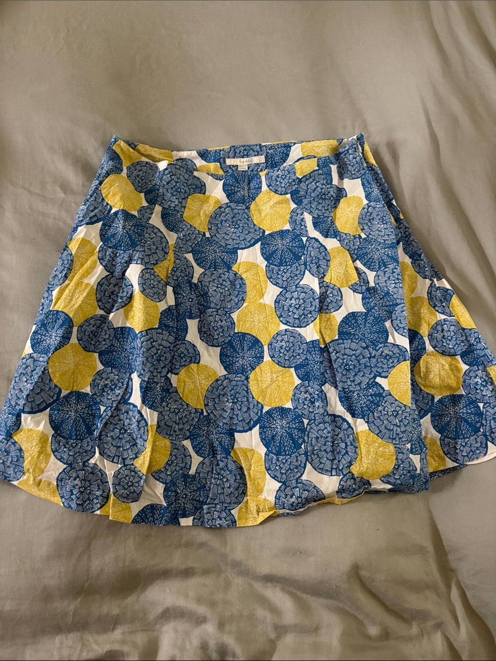 Boden Blue & Yellow Circle Print Skater Skirt